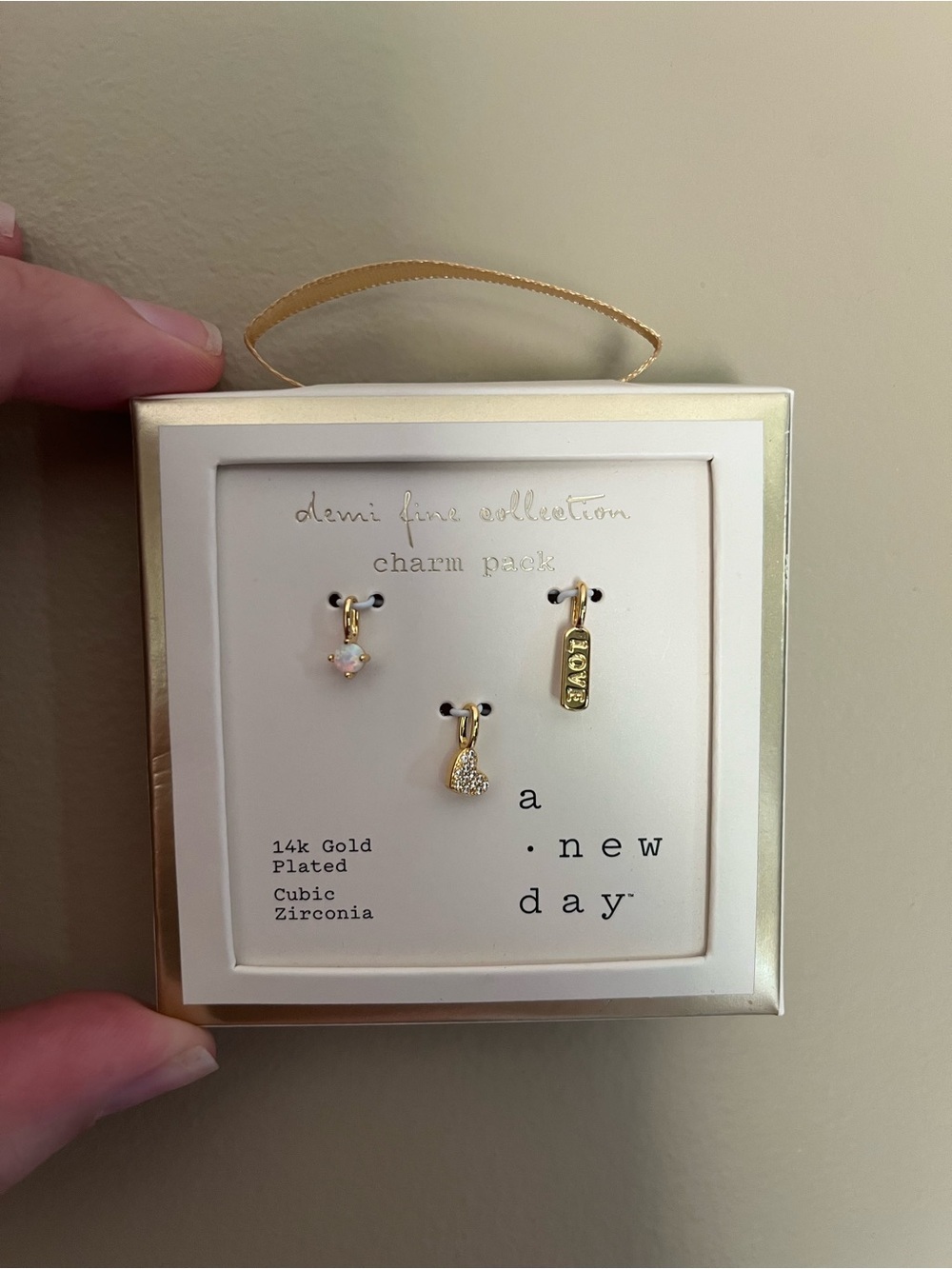 a new day Gold Plated Charm Set with White Opal and Clear Stones